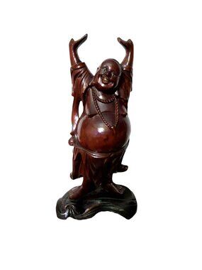 antique 1920s teakwood japanese buddha figure on wooden base